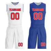 Custom White Blue Classic Style Reversible Basketball Uniform Personalized COOLMAX BBJR-D017020